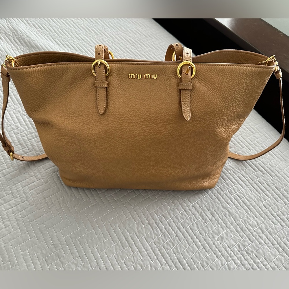 Miu Miu Brown Leather Tote with Gold Accents